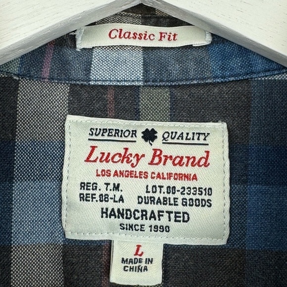 Lucky Brand Shirt Classic Fit Long Sleeves Snap Front Blue Green Plaid Large - Picture 10 of 12
